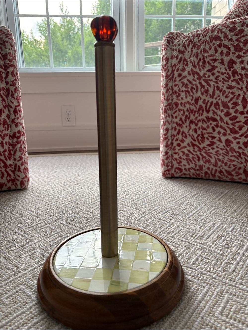 Mackenzie Child Brass and Wood Paper Towel Holder with Amber Top